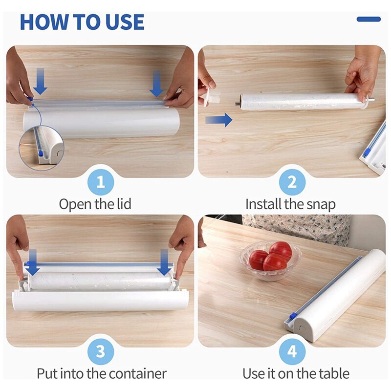 Household Reusable Food Plastic Wrap Dispenser with Cutter, Tin/Aluminum Foil Dispenser with Cutter,1 Wrap Included