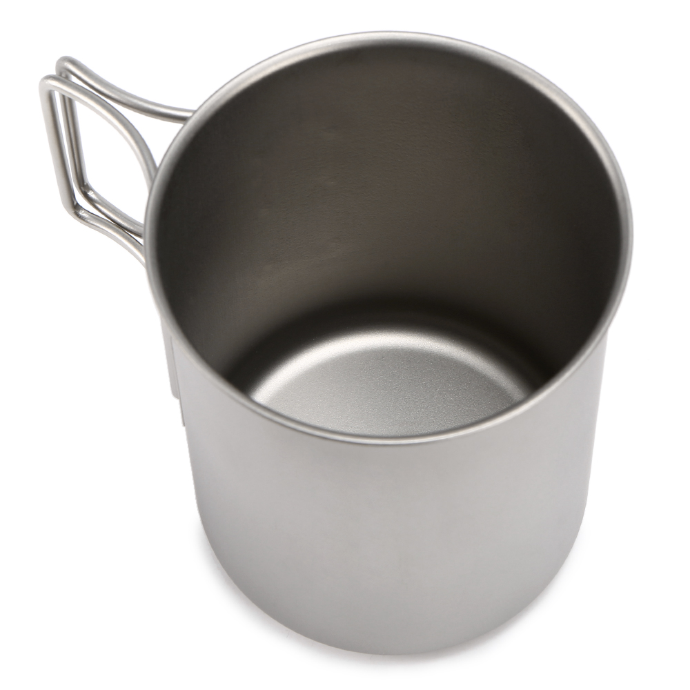 Taza de titanio ultraligera para acampar, taza portátil para exteriores, taza de agua para Picnic de Camping con mango plegable, utensilios de cocina para senderismo