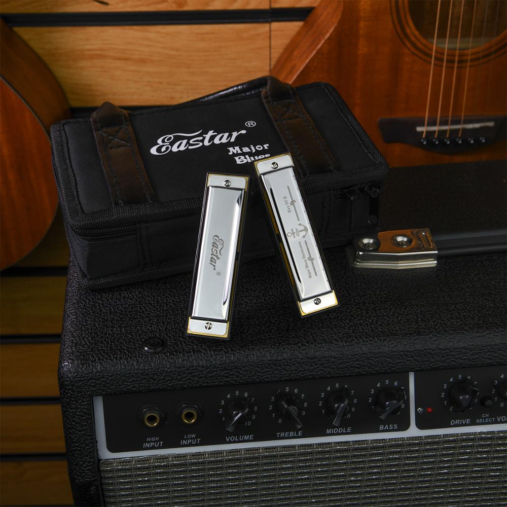 CONJURER Blues Harmonica pour Enfants dultes Débutants, 10 trous Harmonica diatonique Clé de C, Brasse Anches Métal Orgue à bouche C Key Harpe de blues avec étui, Bleu