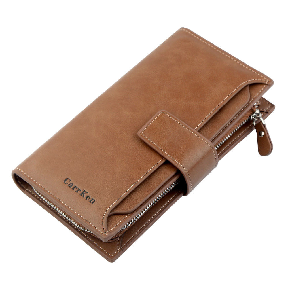 ¡Novedad de ! Billeteras de para mujer de 6 colores, billetera de piel de nobuk con cierre y cremallera, Cartera de largo para mujer, doble pliegue, cartera de mano de Color más: Light Brown