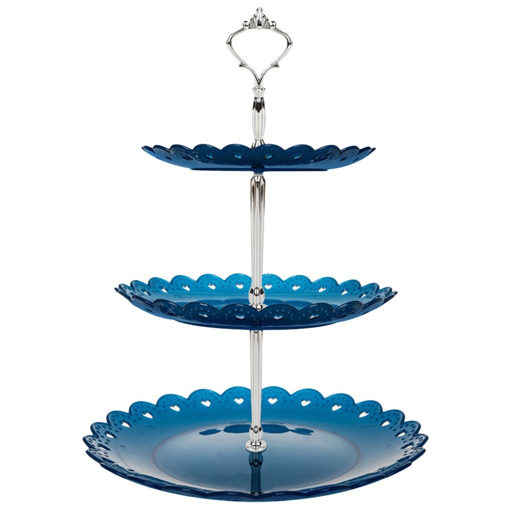 3-Tier Weeding cake stand white cupcake tray lace edge cake tools home decoration dessert table decorating party#30: Blue 