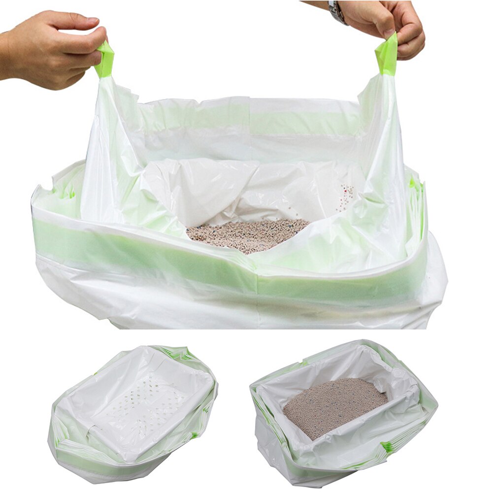 Sacs à litière jetables pour chat, 7 pièces, cordon de serrage, boîte doublée de sacs à déchets, fournitures de nettoyage pour animaux de compagnie
