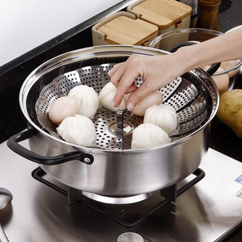 Practical Folding Stainless Food Steamer Vegetable Fruit Food Basket Mesh Steamer Rack Cookware Utensils For Cooking Steam