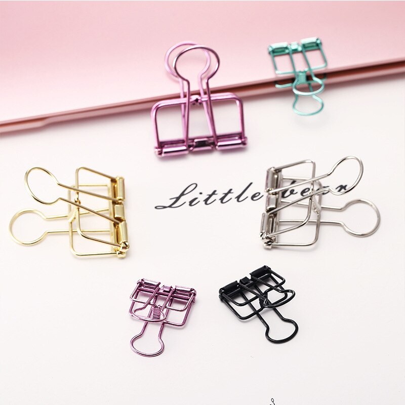 1 PCS Novelty Solid Color Hollow Out Metal Binder Clips S M L Notes Letter Paper Clips Marking Office Stationery Supplies