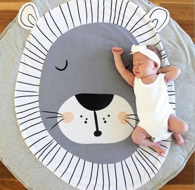 90Cm Kids Play Game Matten Ronde Tapijt Tapijten Mat Katoen Vos Kruipen Deken Vloer Tapijt Voor Kinderkamer Decoratie ins Baby: lion