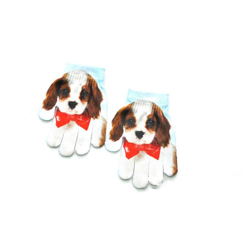 Guantes estampados en 3D para niños y niñas, con dedos, guantes cálidos de invierno, pintados con dibujos animados, 7 a 11 años