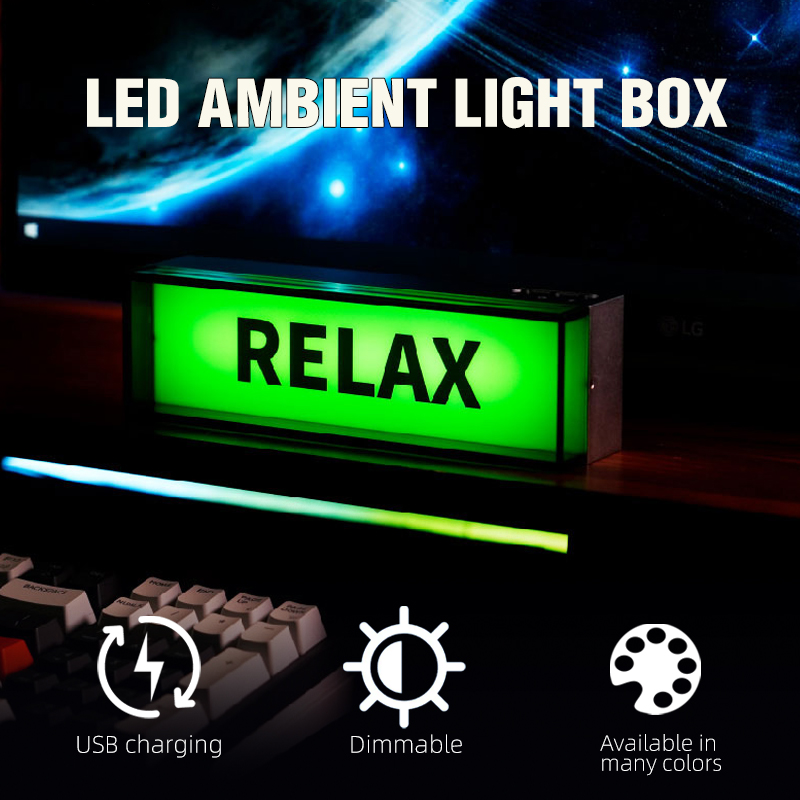 Caja de luz LED con adorno de luz ambiental, interfaz de USB-C, carga de tres niveles de brillo, decoración de habitación de deportes electrónicos para dormitorio y oficina