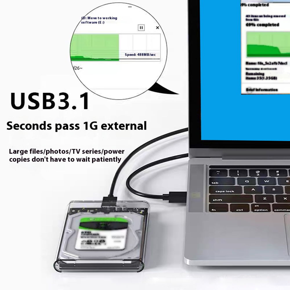2.5'' External Hard Drive Enclosure USB 3.0 / 3.1 Type C to SATA III HDD Adapter 5Gbps Tool Free Clear External Hard Drive Case