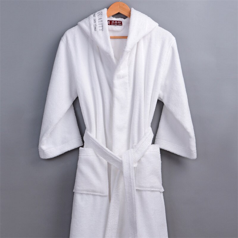 Super lang hæftede bomulds badekåbe mænd kvinder par pyjamas voksen bomuld natkjoler varme badekåber håndklæde badekåbe