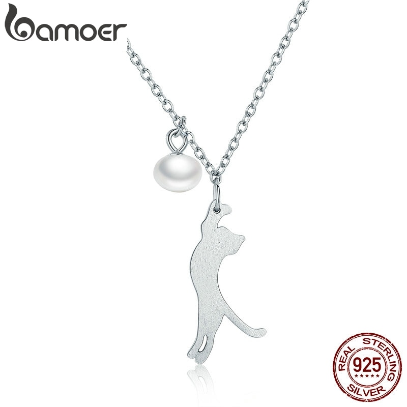 Bamoer populære ægte 100% 925 sterling sølv sød killing kat kvinder vedhæng halskæder sterling sølv smykker scn 175