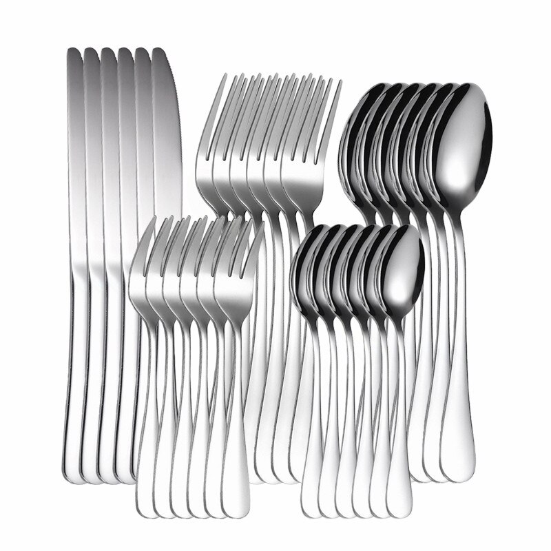 Gold Cutlery Set Stainless Steel Cutlery Set Golden 30Pcs Full Tableware Fork Spoon Knife Western Dinnerware Set Complete: silver
