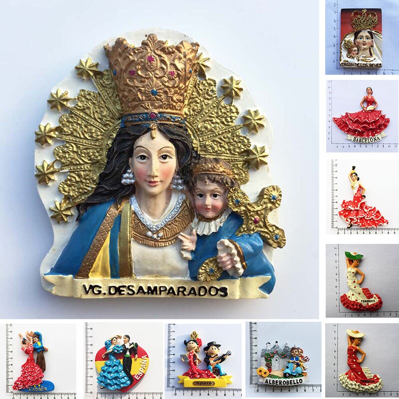 Spanien Valencia Farias Jungfrau Maria Statue Tourist Souvenirs Kühlschrank Magnet Spanisch Tänzerin Magnetischen Kühlschrank Aufkleber Idee