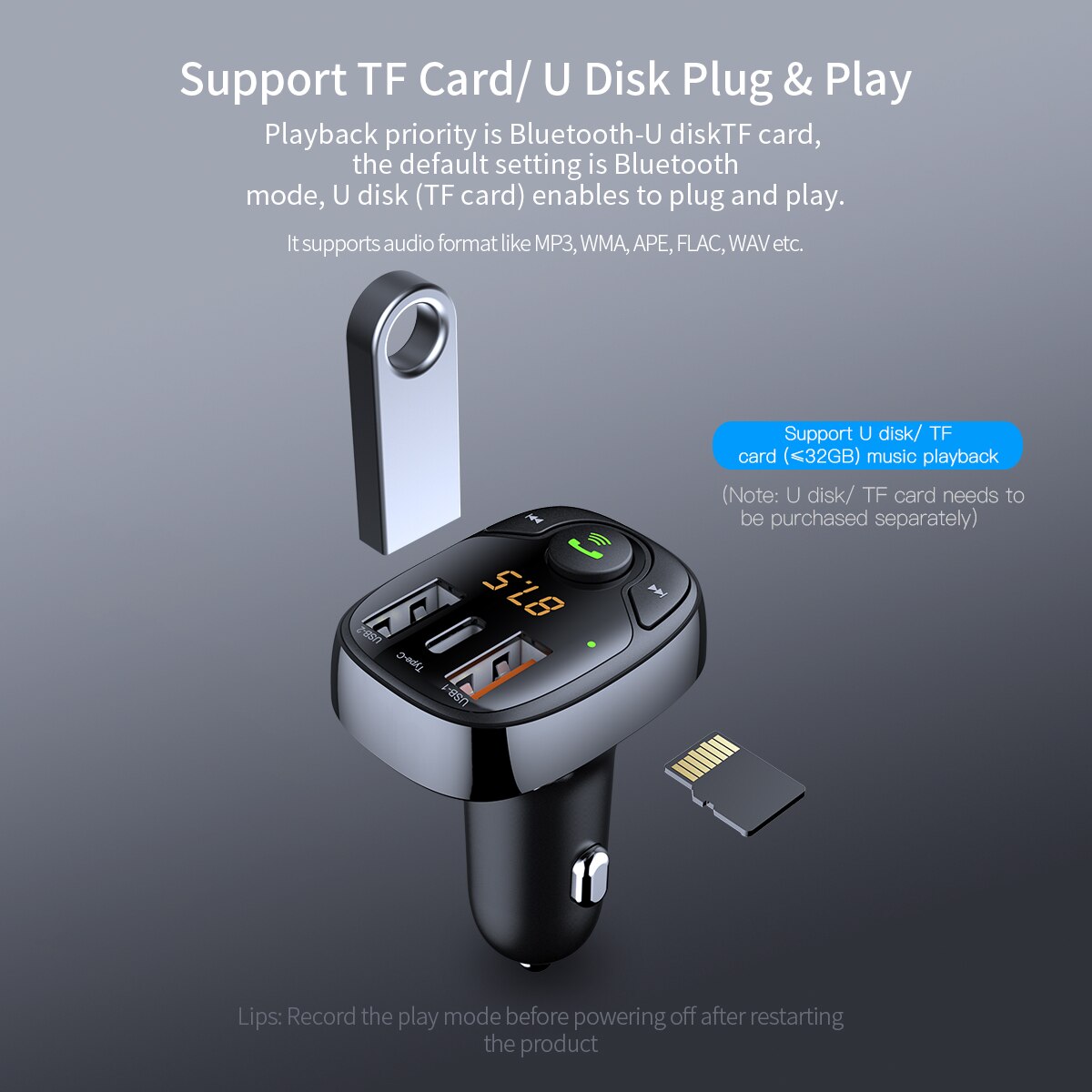Felsen B301 Bluetooth Auto FM Sender USB PD Auto Ladegerät Schnell Schnell Ladung Überwachung für Handys MP3 Spieler Dual UNS 36W