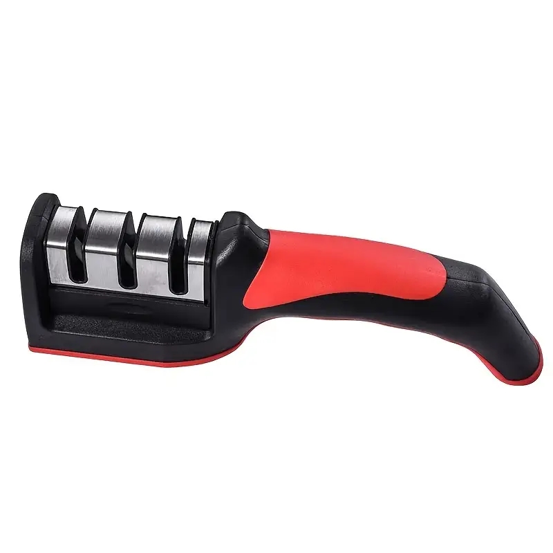 Afilador de cuchillos de cocina de 3 segmentos, multifuncional, de mano, de 3 usos, piedra afiladora negra, utensilio para cuchillos de cocina: Default Title