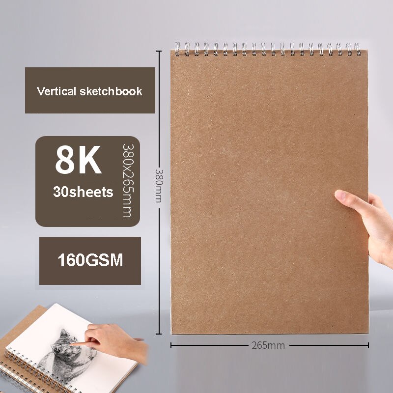 Drawing sketchbook Thick paper 160 GSM Spiral notebook diary Art school supplies Pencil drawing notepad Stationery: 8K vertical