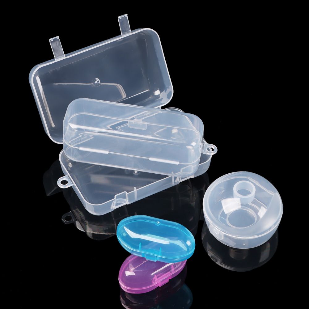 Ulike tidligere plast gjennomsiktig oppbevaringsboks småting mangfoldig organizer etui smykker øredobber ringetone perler beholder verktøy