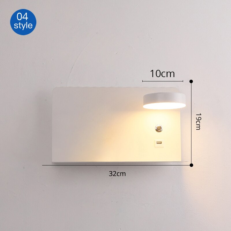 Led væglamper med kontakt og usb interface hvid sort lampe armatur gang gang belysning kunst armatur wandlamp: 04 hvide usb højre