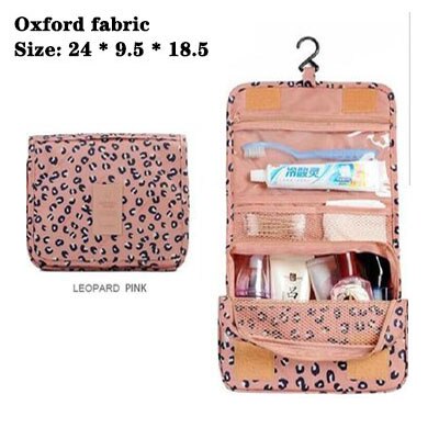 Rejse vandtæt makeup taske hængende kvinde toilettaske folde kosmetik taske arrangør vasketaske bærbart toiletsæt pose: Oxford pink leopard
