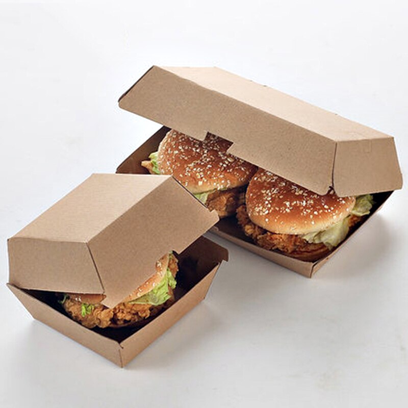 50p Food Grade Kraft Hamburger Box Disposable Fast Food Fried Chicken Beefsteak Wrapping Box Take-out Food Packing Box Doggy Bag