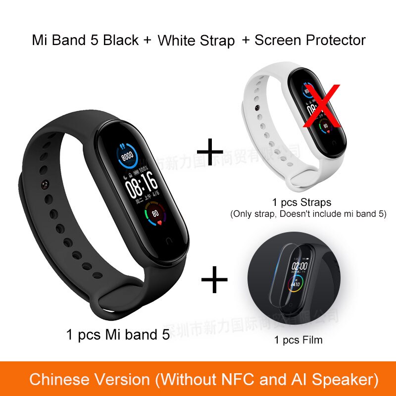 Xiaomi Miband 5 Smart Wristbands Sports 24hour Heart Rate Monitoring Magnetic Charging Large Color Screen 5ATM Waterproof band 5: CN White