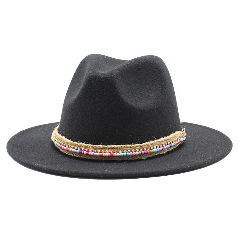 Herr kvinnor bredbrättad ullfilt fedora panama hatt med bältesspänne jazz trilbykeps fest formell topphatt i vitt,svart.rosa: Svart