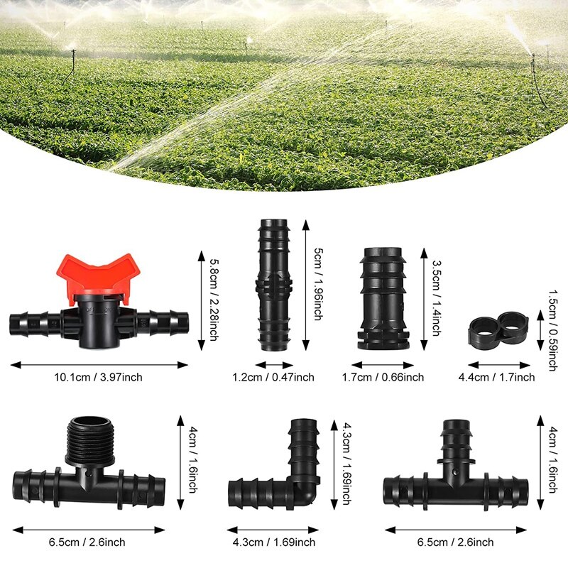 52 Pcs Drip Irrigation Fittings Kit Irrigation Barbed Connectors For 1/2Inch Tubing Irrigation Water Hose Connector