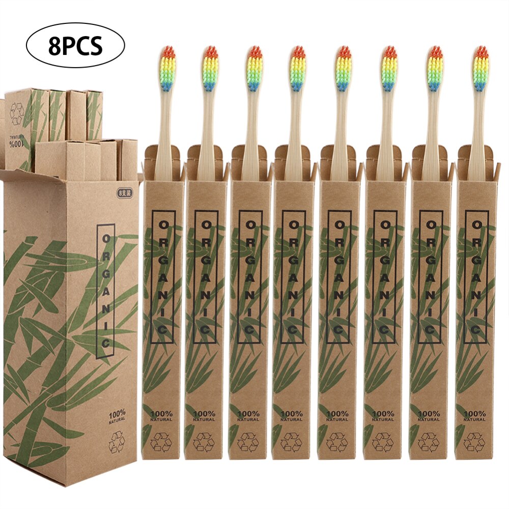 8pcs Eco-friendly Travel Bamboo Toothbrushes Soft Bristle Oral Care Tooth Brush: Colorful