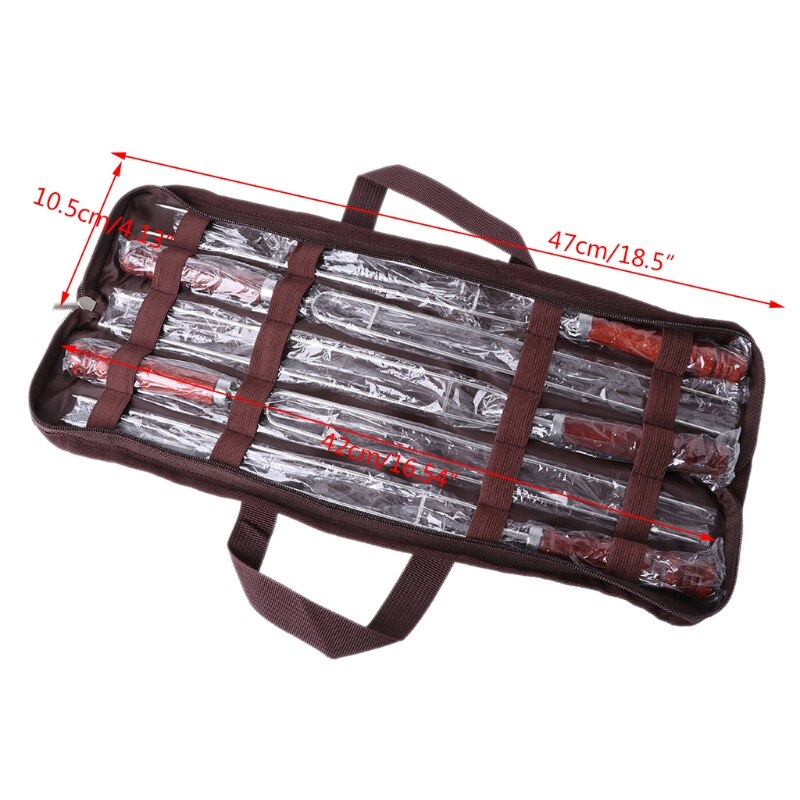 5pcs BBQ Stainless Steel Roasting Forks With Bag Camping Chicken wings Dog Skewers Wood Grill Barbecue Tool dls Kebab