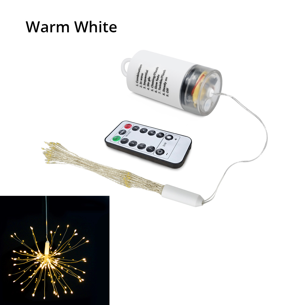 Diy fyrværkeri solstrengelys til havedekoration buket led snor jul festlige fe lys udendørs sol lamper: Varmt hvidt batteri / 150 lysdioder