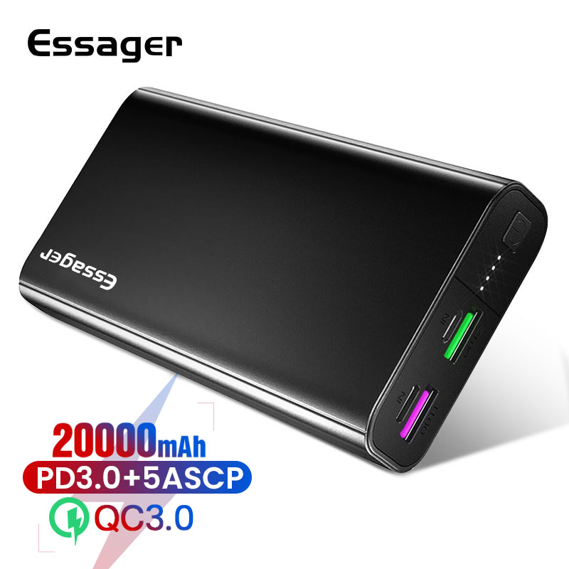 Essager 20000 mAh banco de potencia PD QC 3,0 rápido carga portátil banco de energía 20000 mAh cargador de batería externo para Xiaomi iPhone Huawei