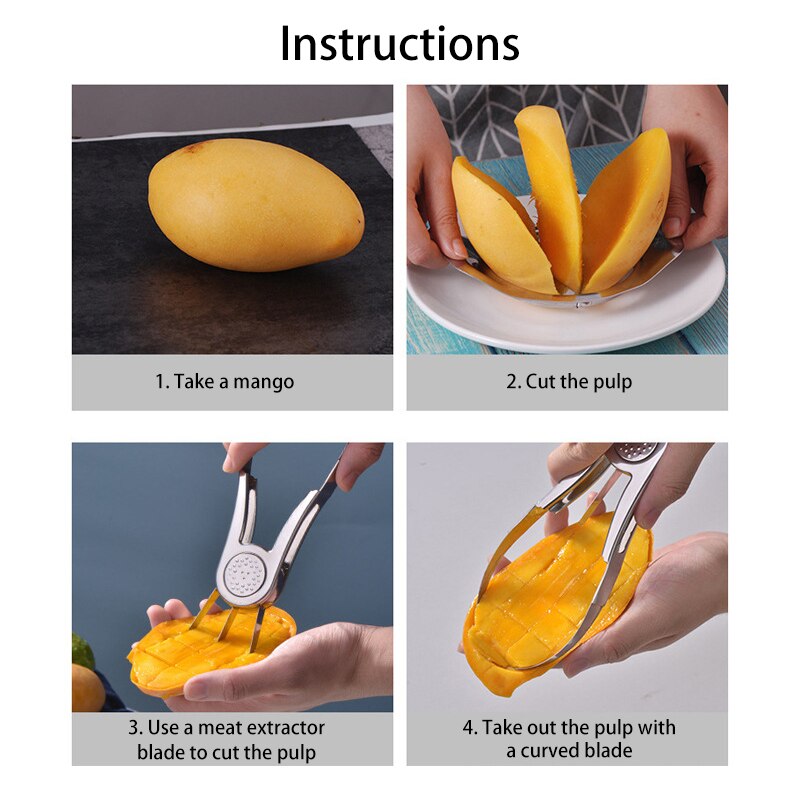 Multifunctional Mango Peeling Separator Stainless Steel Peeler Manual Fruit Cubes Cutter Pawpaw Digging Kitchen Gadgets
