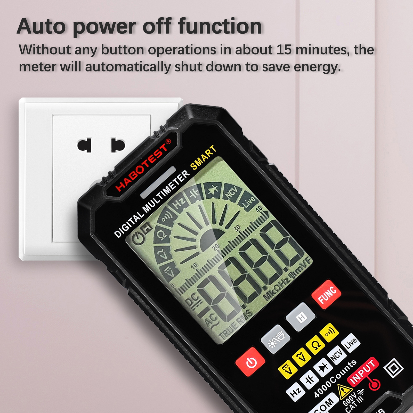 HT125B Smart Digital Multimeter 4000 Counts NCV DC / AC Voltage Resistance Frequency Diode Continuity Capacitance Measurement