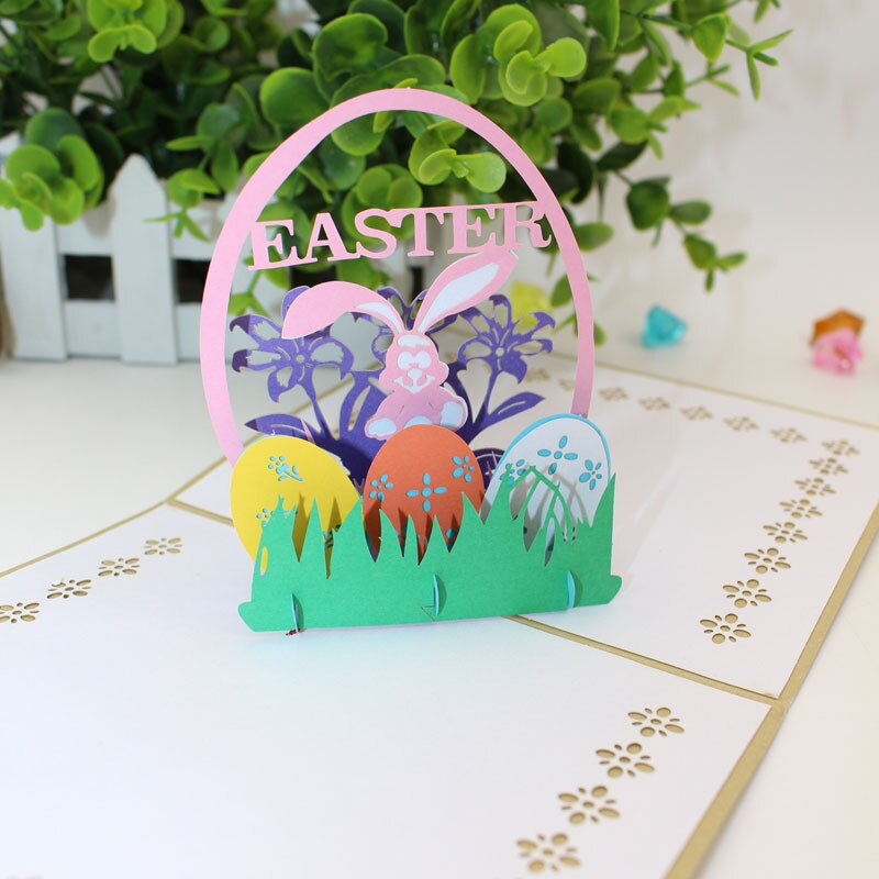 3D handmade three-dimensional greeting card paper-cutting carving origami art Easter bunny postcard travel souvenir