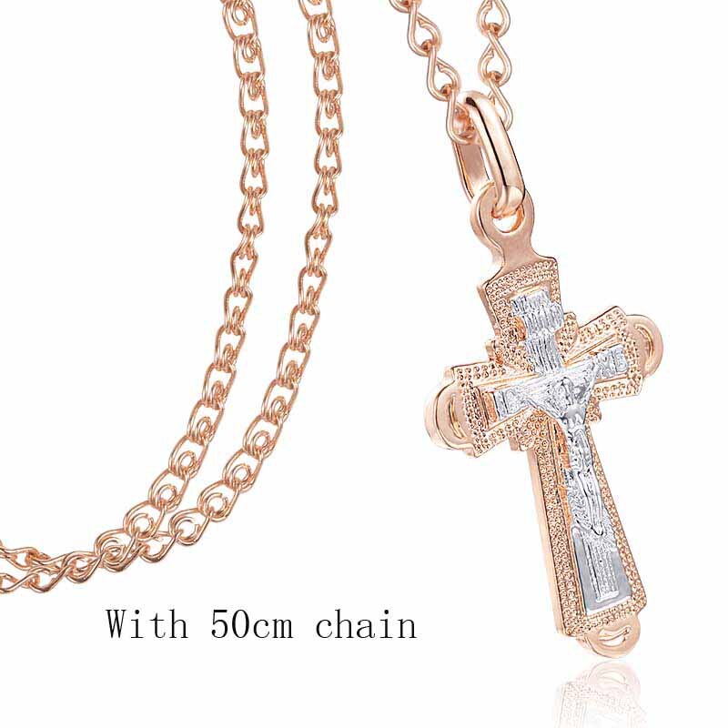 6 Style FJ Jewelry Women Mens Necklace Pendant 585 Rose Gold Color Mixed Cross Crucifix Pendants Snail Chains: PN0105 50cm chain