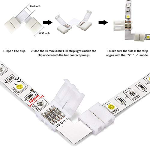 L Shape 5 Pins Connector 10mm Right Angle Corner Solderless Connector Clip for SMD 5050 RGBW RGBWW Fireproof Material JK391