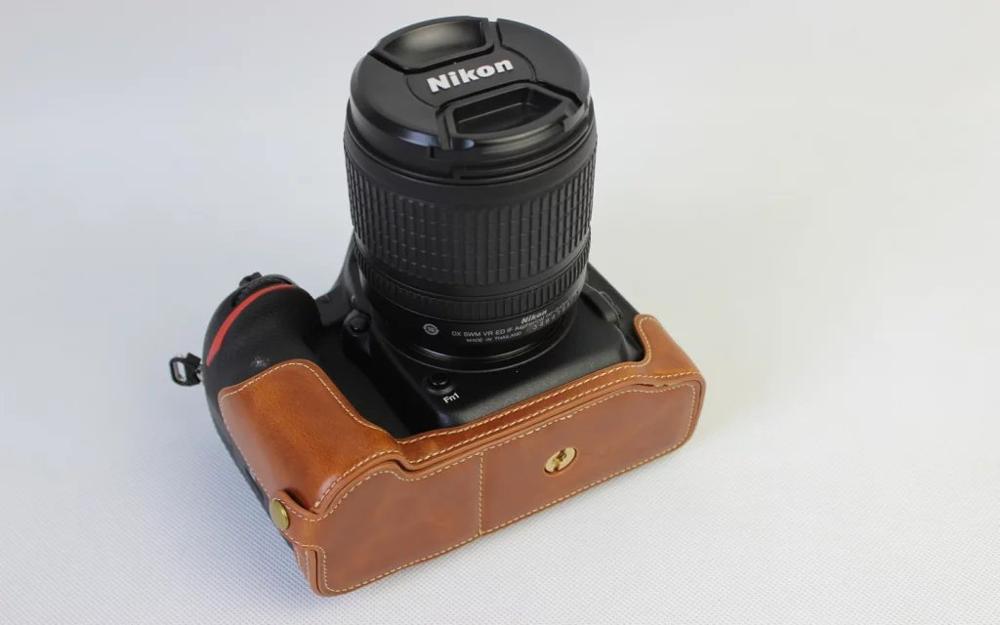 Leather Protect Half Case Grip for Nikon D500 Camera: Brown