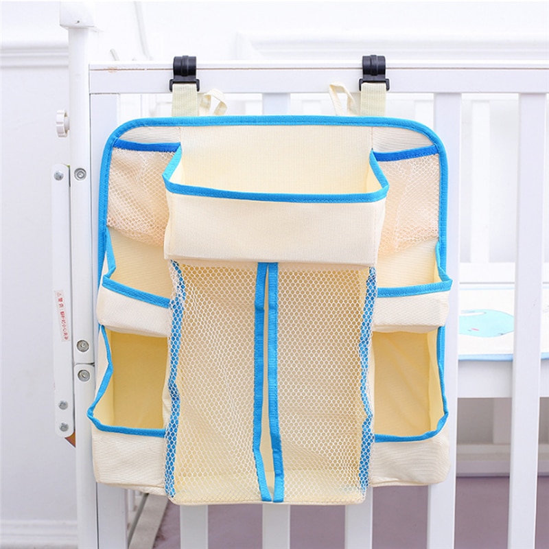 Bærbar baby seng hængende opbevaringspose sengebord arrangør spædbarn krybbe sengetøj sæt vandtæt legetøj bleer lomme