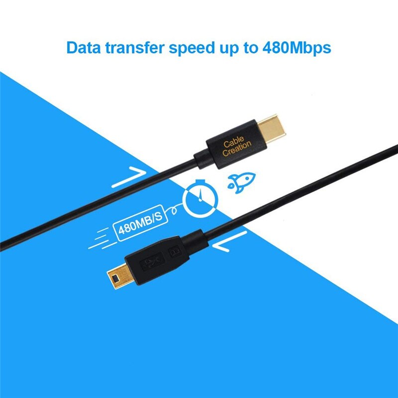 Mini usb till usb-c kabel, usb c till mini b sladd för gopro hero 3+, ps3 controller & mini b enheter