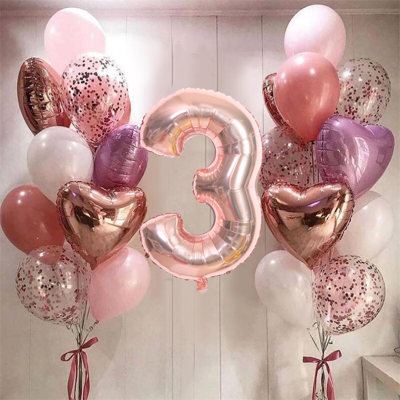 21pcs 32 inch Number Foil Balloons Latex Confetti Helium Balloons Wedding Birthday Party Decoration Supplies Baby Shower Globos