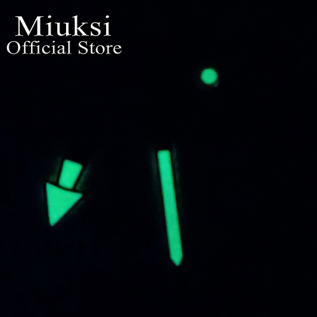 Miuksi-manecillas de reloj plateadas, accesorio verde, superluminoso, se ajusta al movimiento NH35 NH36