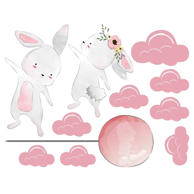 1 Set Cartoon Dier Behanglijm Thuis Wall Art Sticker Waterdicht Muurstickers Cloud Konijn Ballon Sticker Roze