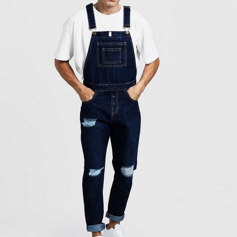 Heflashor heren casual jeans denim band jeans jumpsuit losvallend mouwloos casual vrouwelijk overalls tuinbroek playsuit: Diepblauw / Aziatische maat xxxl