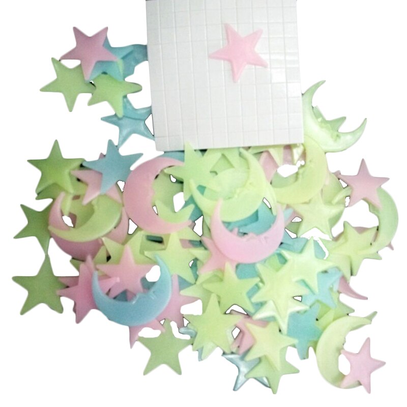 100 stuks/set 3d fluorescerende stickers ster maan lichtgevende glow in the dark plafonddecoratie voor kinderkamer huisdecoratie muursticker: Default Title
