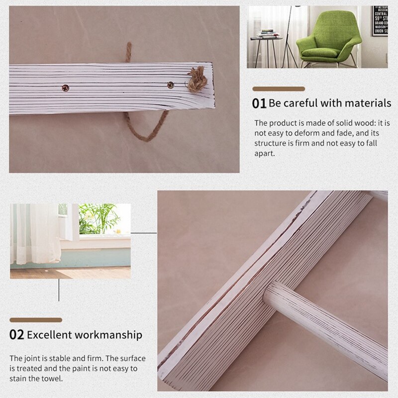 Colgante de pared con cuerda para decoración del hogar, toallero de madera Retro Para dormitorio, baño, cocina, sala de estar, escalera de almacenamiento