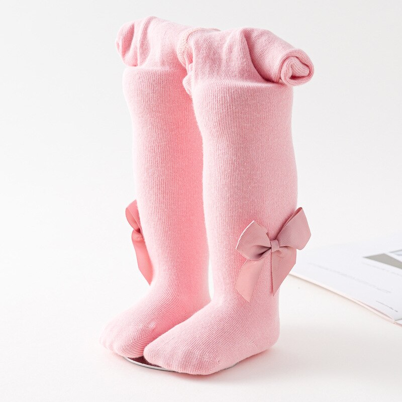 Baby pige strømpebukser spædbarn hvid pink strømper nyfødt varm strømpebukser med sløjfe piges tøj 0-3 år gammelt tøj: Lyserød / 0-12m