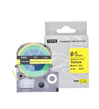 3pk 5Mm * 2.5M Voor Epson SU5W Label Tape Zwart Op Wit Krimpkous Label Tapes SU5W voor Epson Label Printer Lint: Black on yellow