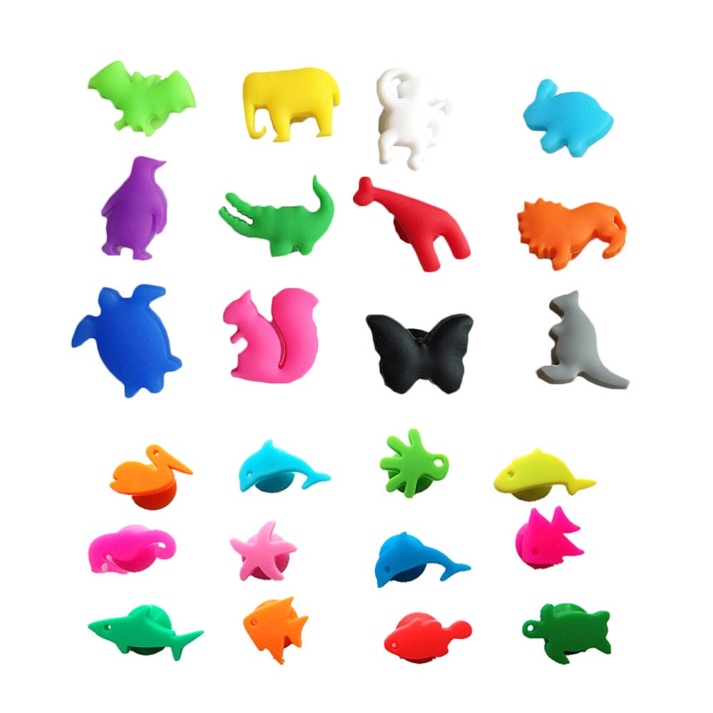 24 Uds. De rotuladores de cristal de silicona para animales de mar y animales de la tierra, signo de taza para beber