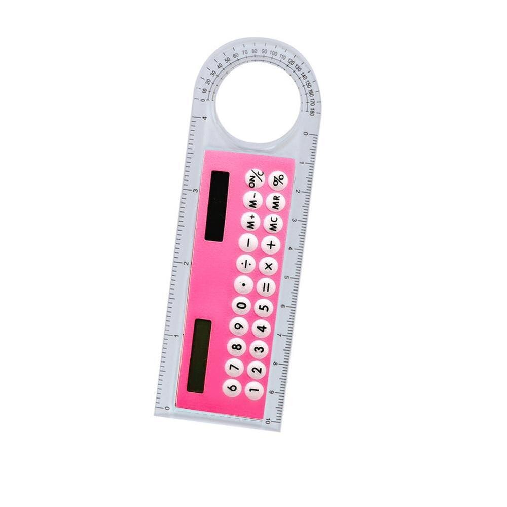 Calculador multifuncional Solar Mini calculadora con lupa 10cm Ultra-delgada gobernante de la Oficina de la escuela suministros 5 colores: F