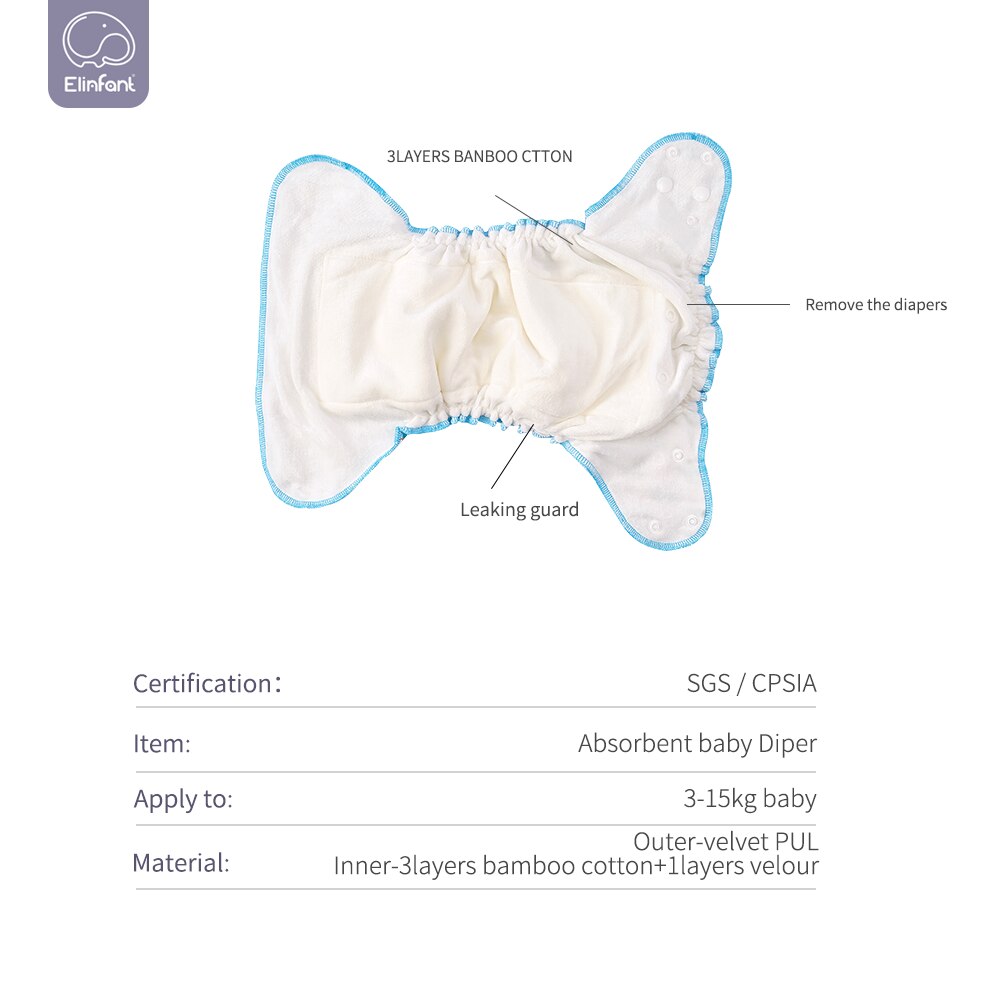 Elinfant Super Soft Baby Hybird A12 Cloth Diaper Waterproof Washable Adjustable Double Strength Suction Fit All 3kg~15kg Baby