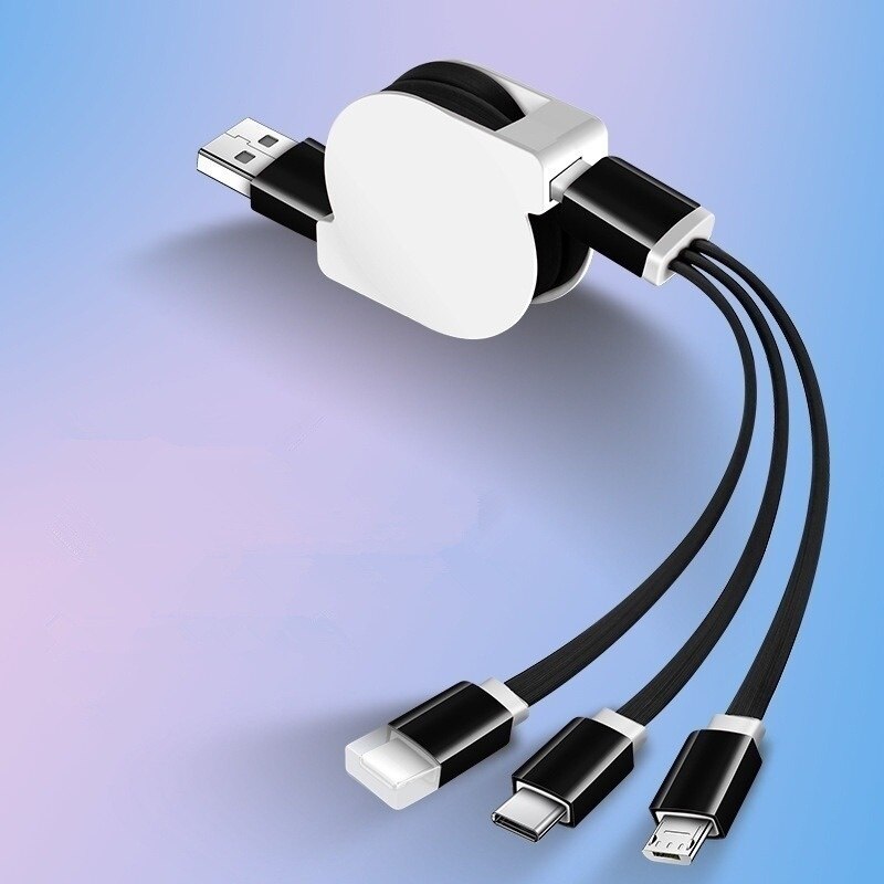 1m novo telescópico 3 em 1 rápido USB-C tipo c ios micro usb carregador rápido cabo de dados retrátil cabo de carregamento portátil